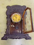 Antique Sessions Pressed Oak Gingerbread Clock Gold Stencil Butterfly Glass