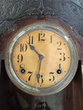 Antique Sessions Pressed Oak Gingerbread Clock Gold Stencil Butterfly Glass
