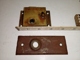 Antique Brass 3"x 2" Surface Rim Lock Latch Set with Drop Lever, Escutcheon Plat
