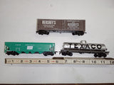 Vintage HO Scale Freight Car Lot of 3 - Texaco Tanker, Penn Central, Hersheys