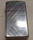 Vintage 1977 Zippo Slim Lighter Chrome Crosshatch Blank / Pinstripe 5-Slash