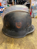 Vtg German firemans Police helmet M34 Square Dip WW11 2 Double Decals Feuerwehr!