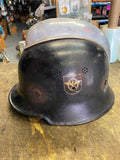 Vtg German firemans Police helmet M34 Square Dip WW11 2 Double Decals Feuerwehr!