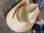 Vtg STETSON Roadrunner BRYANTCOTE Western Straw Cowboy Hat Feathers 6 7/8 Nice!