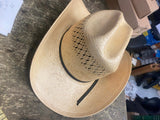 Vtg STETSON Roadrunner BRYANTCOTE Western Straw Cowboy Hat Feathers 6 7/8 Nice!