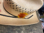 Vtg STETSON Roadrunner BRYANTCOTE Western Straw Cowboy Hat Feathers 6 7/8 Nice!