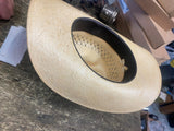 Vtg STETSON Roadrunner BRYANTCOTE Western Straw Cowboy Hat Feathers 6 7/8 Nice!