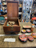 Vtg Wood Shoe Shine Box w tins Kiwi Brush horsehair Lot Dress Military Boots!
