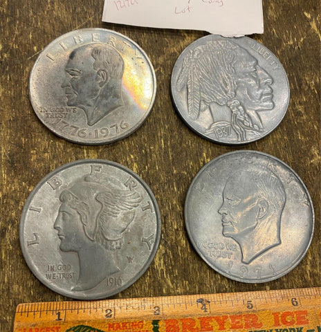 Vtg 3" Indian Oversize Coins Collectible Lot Mercury Dime Eisenhower Bicenten US