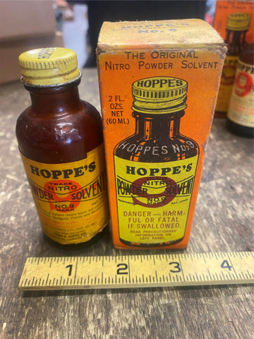Vtg Hoppe's No. 9 Nitro Powder Solvent 2oz Glass Orig Box Gun Cleaning Oil can