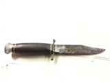 Vtg 436 fixed blade survival hunting camping Knife brown leather ring handle