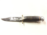 Vtg 436 fixed blade survival hunting camping Knife brown leather ring handle