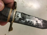 Vtg 436 fixed blade survival hunting camping Knife brown leather ring handle