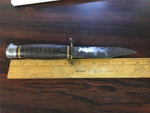 Vtg 436 fixed blade survival hunting camping Knife brown leather ring handle