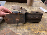 Set Of 3 Heavy Duty Antique Vintage Barn Door Track Roĺlers Trolleys Wheel Farm