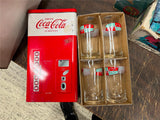 Coca Cola 1999 4 piece 8oz Glass Set With Coke Machine Tin Anchor Hoking