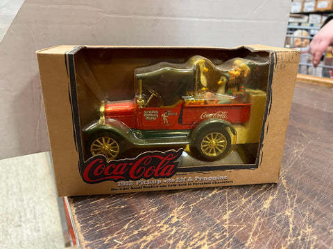 VTG Coca cola 1918 Ford Model T Christmas Elf & Penguins Diecast Car