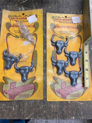 Vtg 50's Carded Barclay Toys Steer Head Decor Metal Saddlebag Western Holster