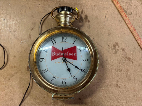 Vintage 1950s Budweiser Pocket Watch Lighted Advertising Sign Tested Works