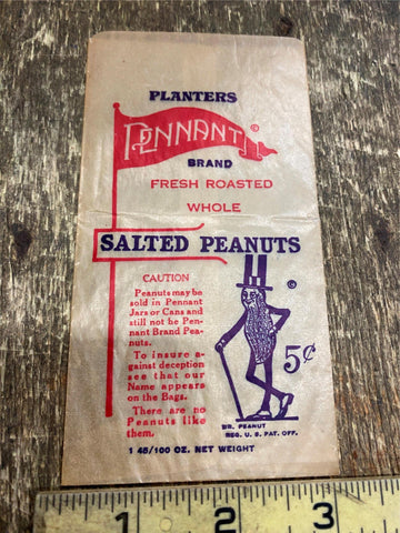 1930's Vtg Planters Pennant Peanuts Advertising Bag Sign Memorabilia Baseball