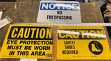 Caution Sign Lot Safety Glasses Shoes No Trespassing Workplace Man Cave Garage!