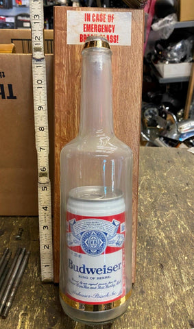 Vtg 70s Budweiser In Case of Emergency Break Glass mancave bar collectible Sign!