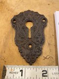 Antique Cast Iron Door Escutcheon Skeleton Key Lock Hole Cover Victorian Deco
