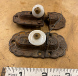 Ornate Antique Victorian Jelly Cabinet Door Lock Porcelain Knob Latch Deco Pair