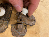 Ornate Antique Victorian Jelly Cabinet Door Lock Porcelain Knob Latch Deco Pair