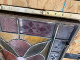 Vtg Antique stained glass Window 1900's floral motif Iron Frame Lead quatrefoil