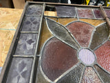 Vtg Antique stained glass Window 1900's floral motif Iron Frame Lead quatrefoil
