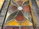 Vtg Antique stained glass Window 1900's floral motif Iron Frame Lead quatrefoil