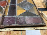 Vtg Antique stained glass Window 1900's floral motif Iron Frame Lead quatrefoil