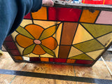 Vtg Antique stained glass Window 1900's floral motif Iron Frame Lead quatrefoil
