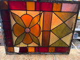 Vtg Antique stained glass Window 1900's floral motif Iron Frame Lead quatrefoil