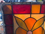 Vtg Antique stained glass Window 1900's floral motif Iron Frame Lead quatrefoil