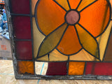 Vtg Antique stained glass Window 1900's floral motif Iron Frame Lead quatrefoil