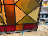 Vtg Antique stained glass Window 1900's floral motif Iron Frame Lead quatrefoil