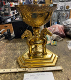 Vtg 11lb Brass Vase Heater Food Candle holder Horses Goblet Office Plant Display