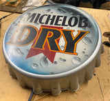 Vtg Michelob Dry Ultra Beer Bottle Cap Round 14i" Wall Sign Light Breweriana Col