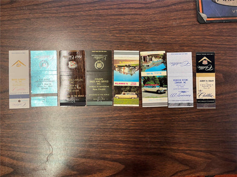 Vintage 1960s Lot Of 8 Cadillac Car Dealerships Matchbooks Various Designs
