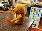 Vintage 1960s Japan Flocked Fur Windup Walking Monkey with Ski Toy