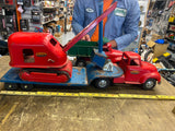 Vtg 1950's Tonka Truck Trailer Steam shovel Tin Toy Round Cab Fenders Low Boy!