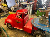 Vtg 1950's Tonka Truck Trailer Steam shovel Tin Toy Round Cab Fenders Low Boy!