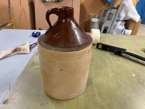 VTG Antique Primitive Stoneware Crock Jug Handled Pottery Unmarked