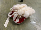 Mrs. Days Ideal Baby Shoe Crib Shoes Red Velvet White Rabbit Fur 1950-60s