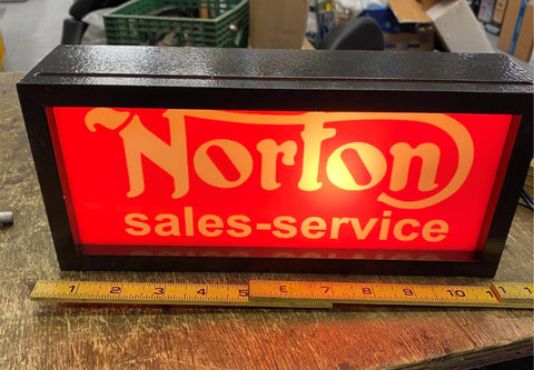 Vtg 1960's Norton Motorcycles Advertising Dealer Sign Light Parts 5x11 Display!