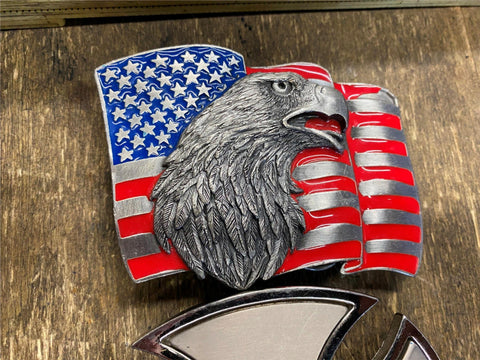 Vtg Harley Davidson Belt Buckle Siskiyou Eagle Usa Flag 1990 Shovelhead Chopper!