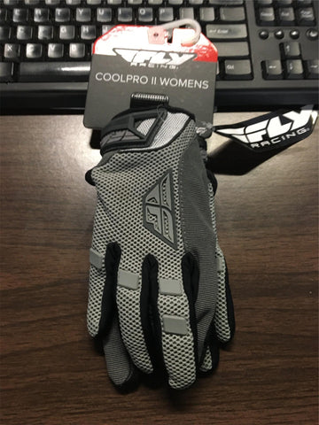 FLY RACING WOMEN'S COOLPRO GLOVES GREY MENS YOUTH LARGE/WOMENS SMALL