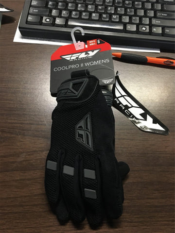 FLY RACING WOMEN'S COOLPRO GLOVES BLACK WOMENS SMALL/MENS YOUTH LARGE